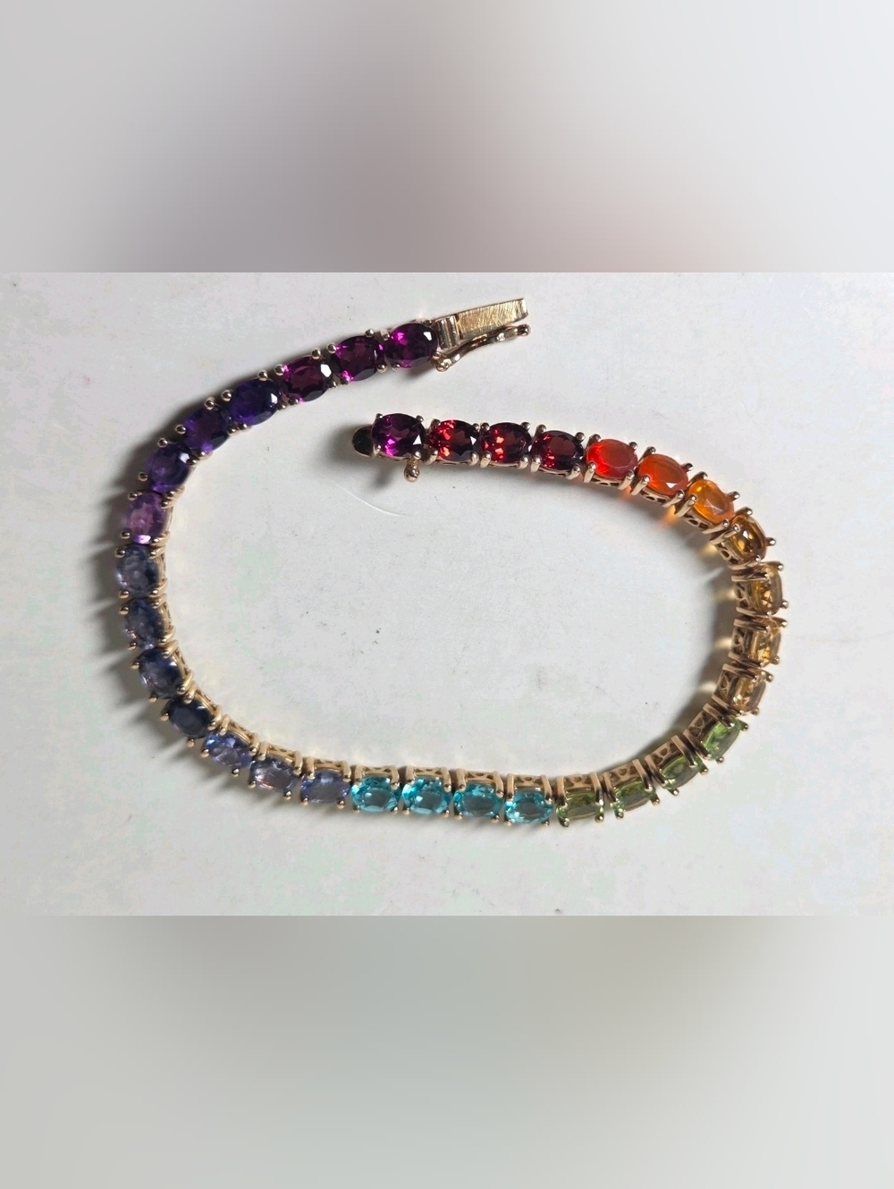 Genuine Earth-Mined Gemstone Tennis Bracelet 7" Long Sterling Silver